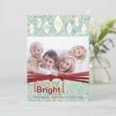Aqua Red Retro Merry- en Bright Family-fotokaart Feestdagenkaart (Staand voorkant)