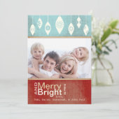 Aqua Red Retro Merry- en Bright Family-fotokaart Feestdagenkaart (Staand voorkant)