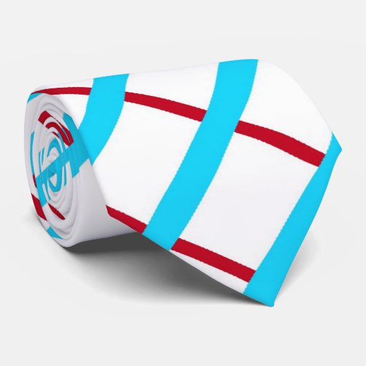 Aqua Red White Diagonaal Stropdas (Opgerold)