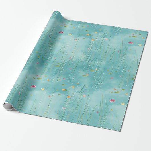 Aqua Reed Spring Gift Wrap Cadeaupapier (Uitgerold)