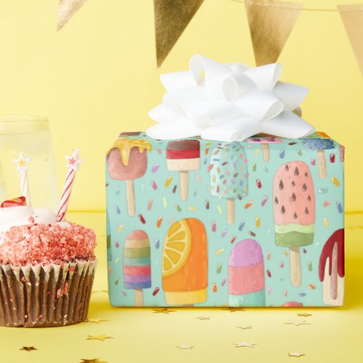 Aqua Regenboog Popsicles & Sprinkles Gift Wrap Rol Cadeaupapier (Verjaardagsfeest)