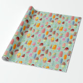 Aqua Regenboog Popsicles & Sprinkles Gift Wrap Rol Cadeaupapier (Uitgerold)