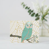 Aqua Retro Owl Design Briefkaart (Staand voorkant)