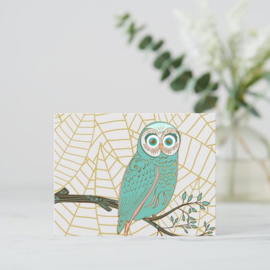 Aqua Retro Owl Design Briefkaart (Staand voorkant)