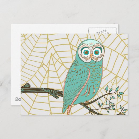 Aqua Retro Owl Design Briefkaart (Voorkant / Achterkant)