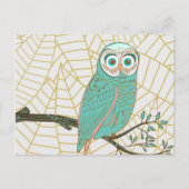 Aqua Retro Owl Design Briefkaart (Voorkant)