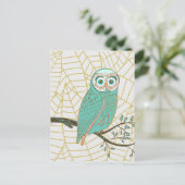 Aqua Retro Owl Design Briefkaart (Staand voorkant)