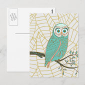 Aqua Retro Owl Design Briefkaart (Voorkant / Achterkant)