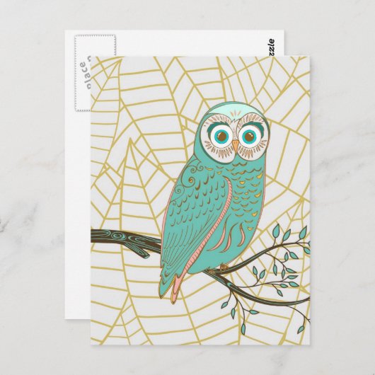 Aqua Retro Owl Design Briefkaart (Voorkant / Achterkant)