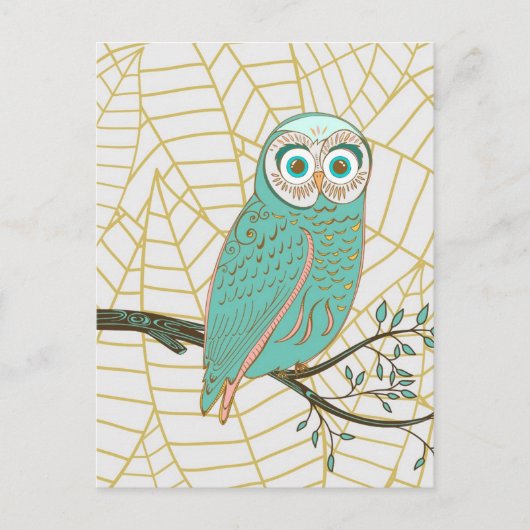 Aqua Retro Owl Design Briefkaart (Voorkant)