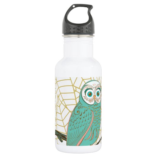 Aqua Retro Owl Design Waterfles (Voorkant)
