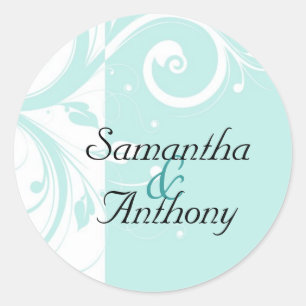 Aqua Reverse Swirl Matching Envelope Seal Ronde Sticker