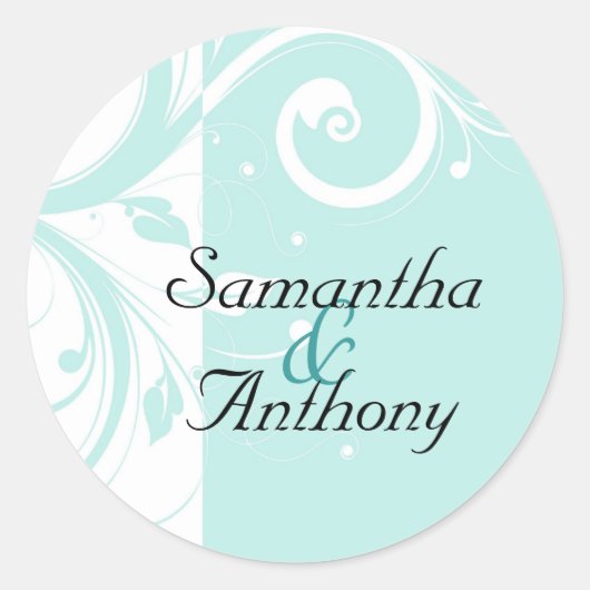 Aqua Reverse Swirl Matching Envelope Seal Ronde Sticker (Voorkant)