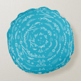 Aqua Reversible to Gray Floral Garland Pattern Rond Kussen
