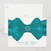 Aqua Ribbon & Diamonds Elegant Glam Save the Date Aankondigingskaart (Voorkant / Achterkant)