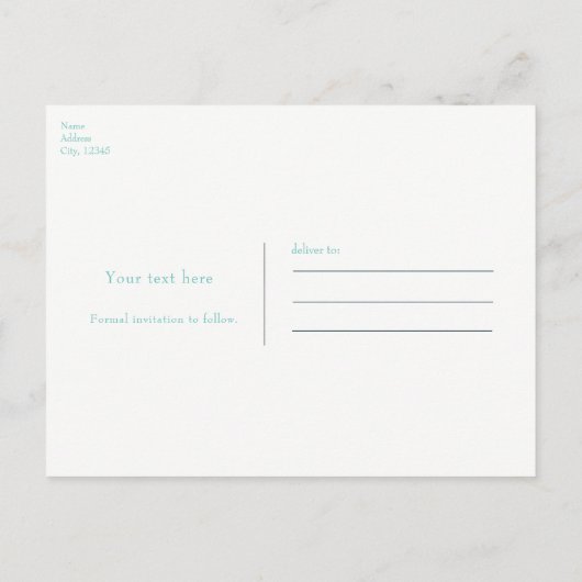 Aqua Ribbon & Diamonds Elegant Glam Save the Date Aankondigingskaart (Achterkant)