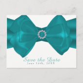 Aqua Ribbon & Diamonds Elegant Glam Save the Date Aankondigingskaart (Voorkant)