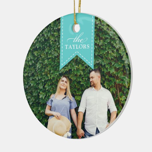 Aqua Ribbon | Holiday-foto Keramisch Ornament (Links)