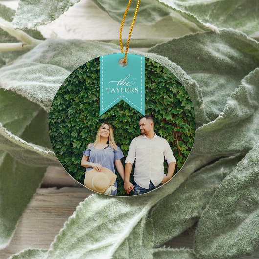 Aqua Ribbon | Holiday-foto Keramisch Ornament