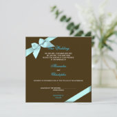 Aqua Ribbon Wedding Announement S4 Kaart (Staand voorkant)