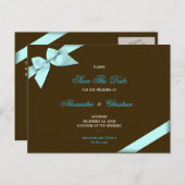 Aqua Ribbon Wedding Save the Date 4 Aankondigingskaart (Voorkant / Achterkant)
