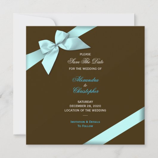 Aqua Ribbon Wedding Save the Date S5V2 (Voorkant)