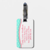 Aqua rode lieveheersbeestje & polka dots genaamd b bagagelabel (Achterkant verticaal)