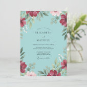 Aqua Rode Papaver Bruiloft Kaart (Staand voorkant)