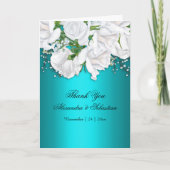 Aqua Romance Wit Bloemen Bruiloft Bedankkaart (Voorkant)