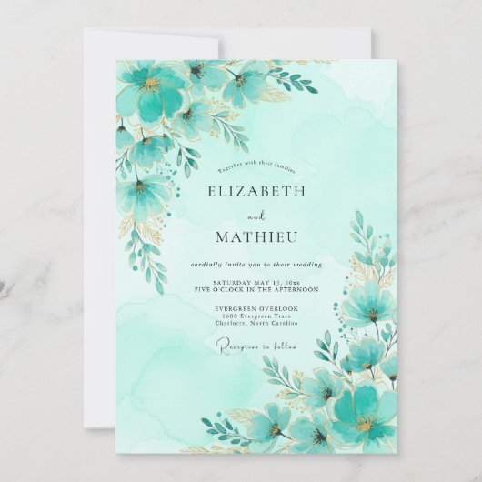 Aqua Romantische Lente Bruiloft Kaart (Voorkant)