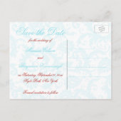 Aqua, rood en wit Damask Save the Date Briefkaart (Achterkant)