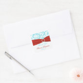 Aqua, Rood, en Witte Damask Bruiloft Favor Sticker (Envelop)