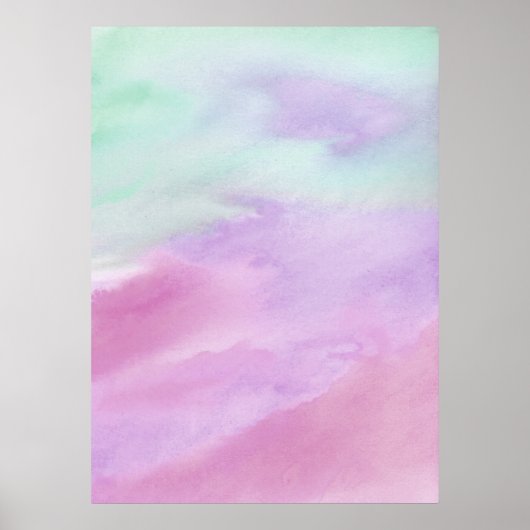 Aqua Roos Abstracte Waterverf AcrylPoster Poster (Voorkant)