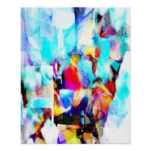 Aqua Roos Blue Yellow Paint Splashes Art Design Perfect Poster