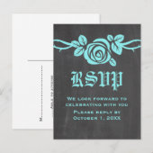 Aqua Roos Chalkboard RSVP Briefkaart (Voorkant / Achterkant)