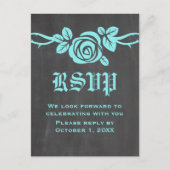 Aqua Roos Chalkboard RSVP Briefkaart (Voorkant)