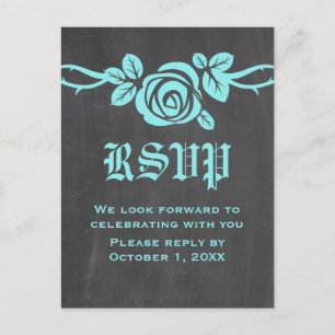 Aqua Roos Chalkboard RSVP Briefkaart