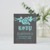 Aqua Roos Chalkboard RSVP Briefkaart (Staand voorkant)