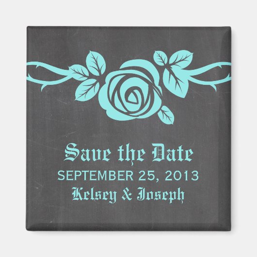 Aqua Roos Chalkboard Save the Date Magnet (Voorkant)