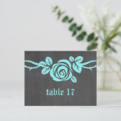 Aqua Roos Chalkboard Table Number Briefkaart (Staand voorkant)