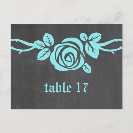 Aqua Roos Chalkboard Table Number Briefkaart (Voorkant)