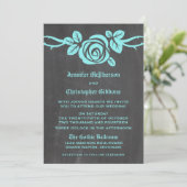 Aqua Roos Chalkboard Wedding Invite Kaart (Staand voorkant)