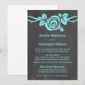 Aqua Roos Chalkboard Wedding Invite Kaart (Voorkant / Achterkant)
