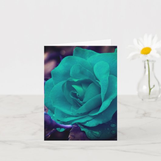 Aqua Roos Flower Blank Note Kaart (Kleine Plant)