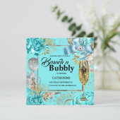  aqua roos shabby chic bubbly glitter kaart (Staand voorkant)