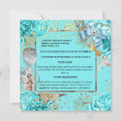  aqua roos shabby chic bubbly glitter kaart (Achterkant)