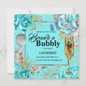  aqua roos shabby chic bubbly glitter kaart (Voorkant)