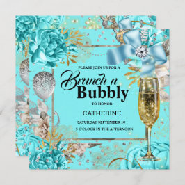  aqua roos shabby chic bubbly glitter kaart