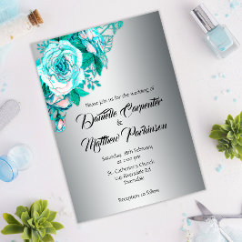 Aqua Rose Boeket op Zilveren Bruiloft Kaart