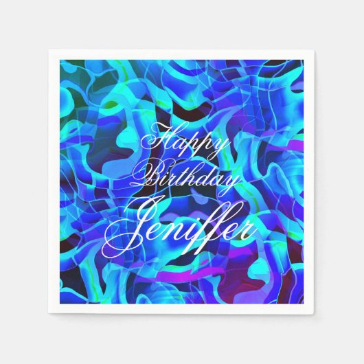 Aqua Royal Blue Asymmetrical Contemmodern Pattern Servet (Voorkant)